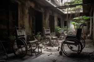 Transportation Seat: Old Bicycle Wheelchair on Street