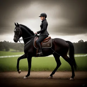 Riding Stallion with Polo Mallet in Harness