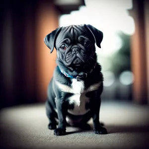 Adorable Pug Puppy Sitting for Portrait in Studio