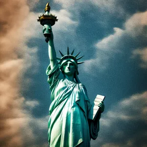 City's Majestic Liberty Monument Towering Towards Sky