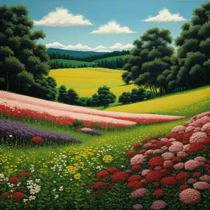 Serene Spring Landscape with Blooming Tulips