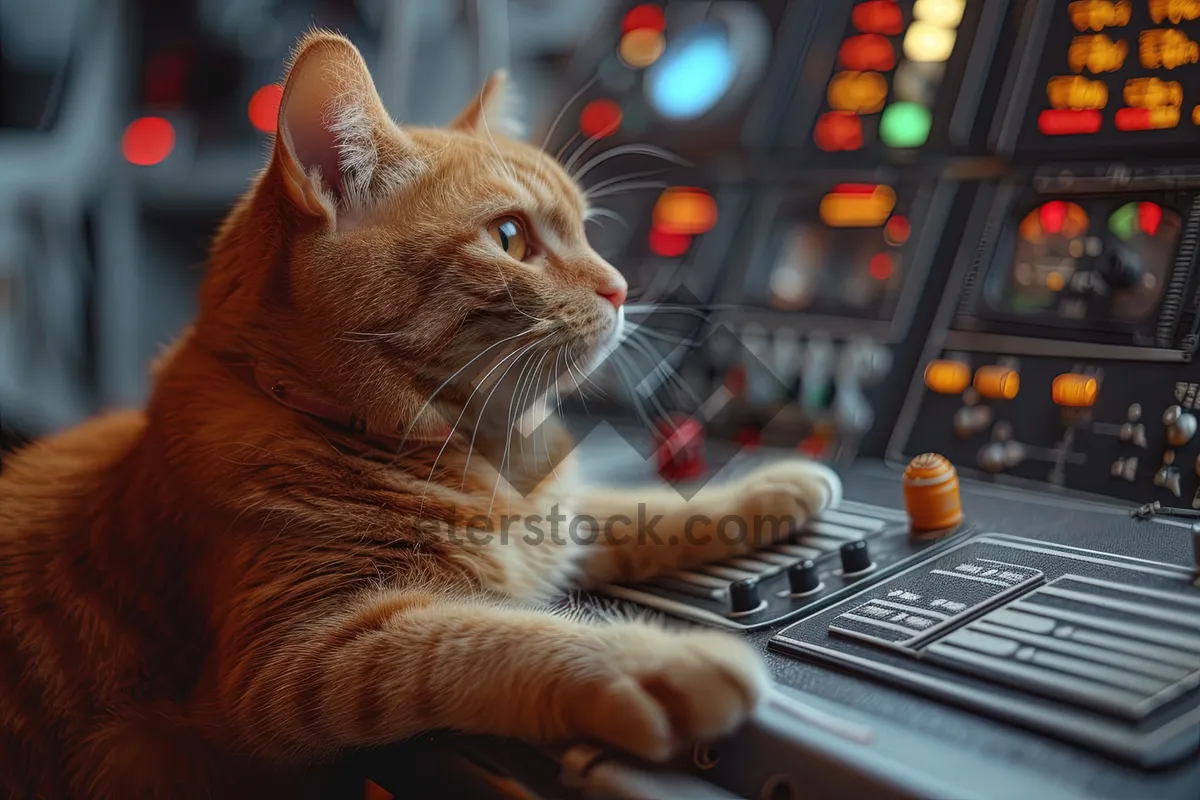 Picture of Cute Kitty Cat Looking at Computer Keyboard