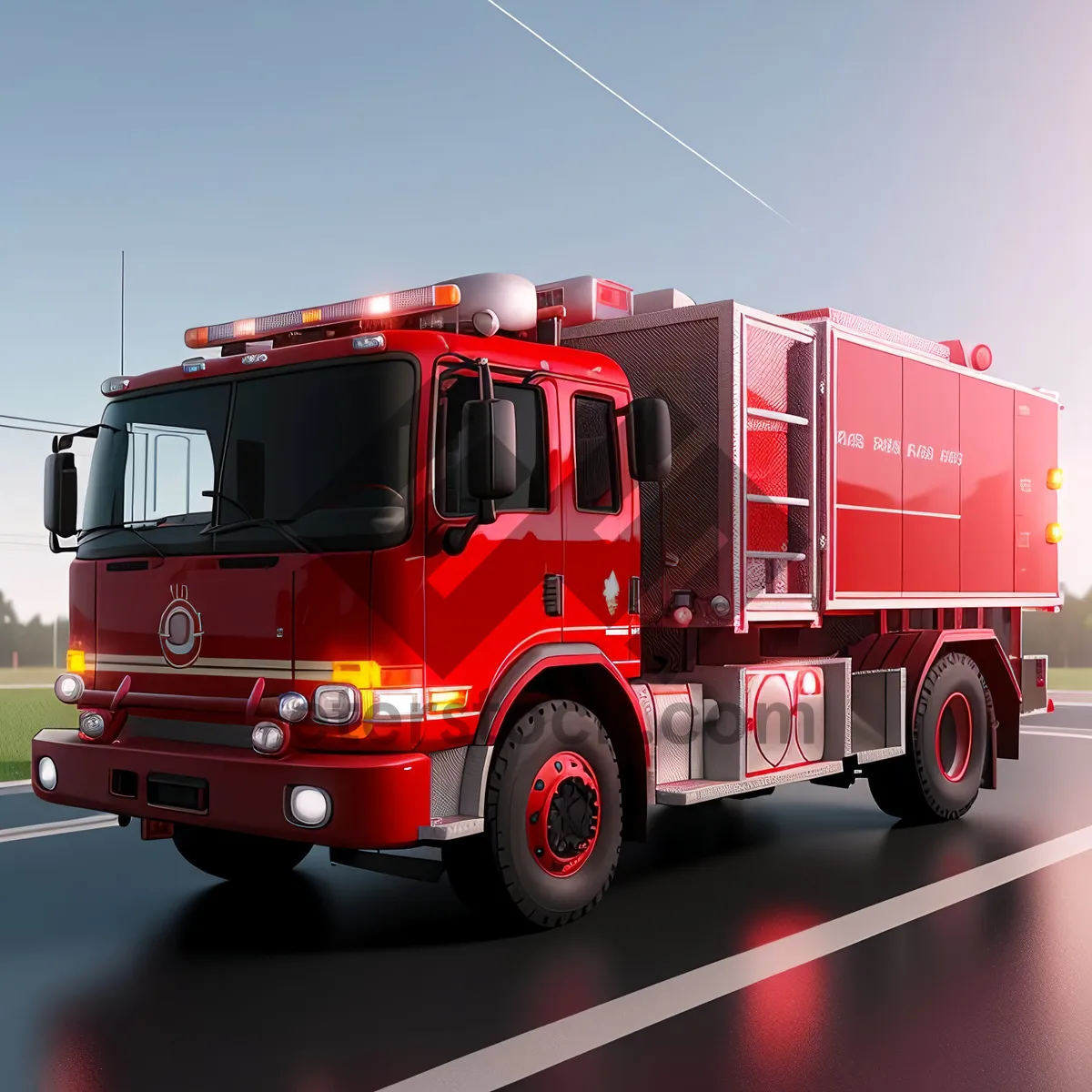 Picture of Emergency Fire Engine Truck on Highway