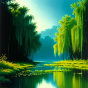 Serene Reflections: Willow by the Lake