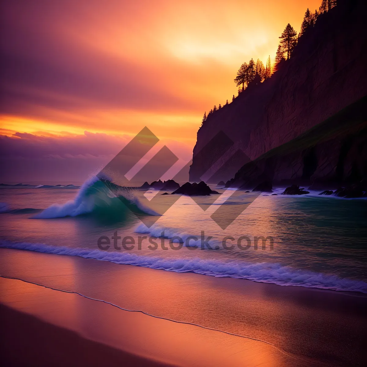 Picture of Golden Horizon: Serene Beach Sunset with Reflecting Celestial Star