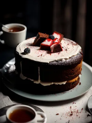 Delicious Chocolate Cake with Fruit and Cream