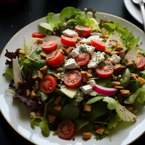 Fresh gourmet salad with vegetables and a savory dressing