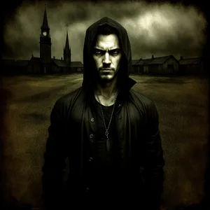 Dark-haired male model with captivating eyes wearing a mask