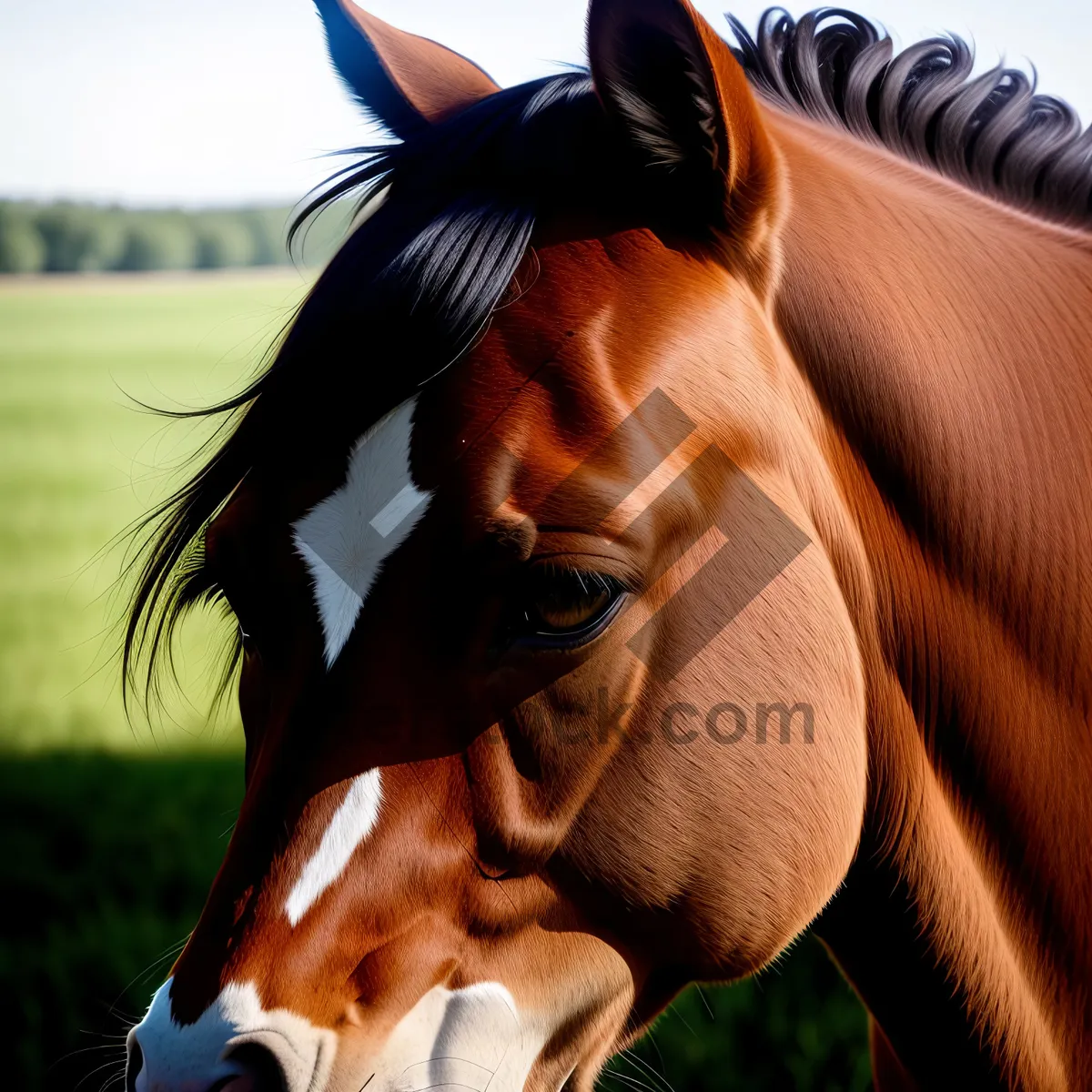 Picture of Magnificent Thoroughbred Stallion Galloping Through Meadow