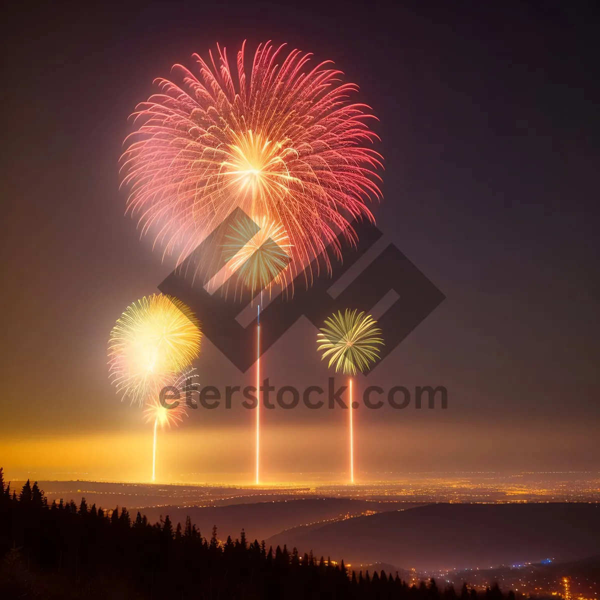 Picture of Dazzling Fireworks Lighting Up the Night Sky