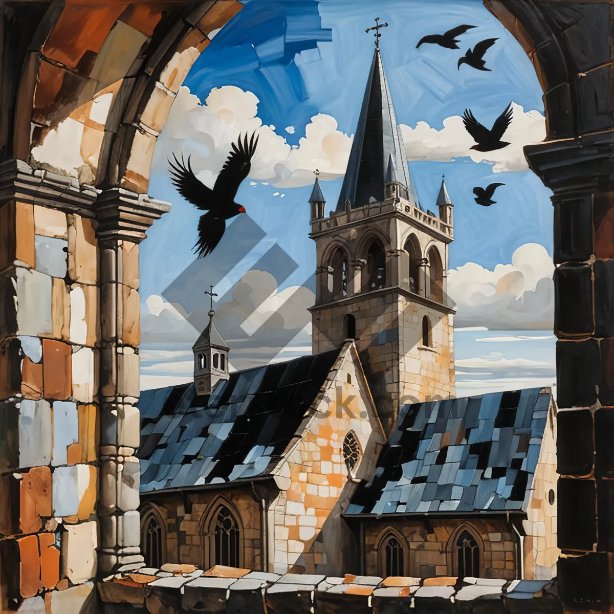 Picture of Medieval Cathedral Tower in Historic English City Skyline