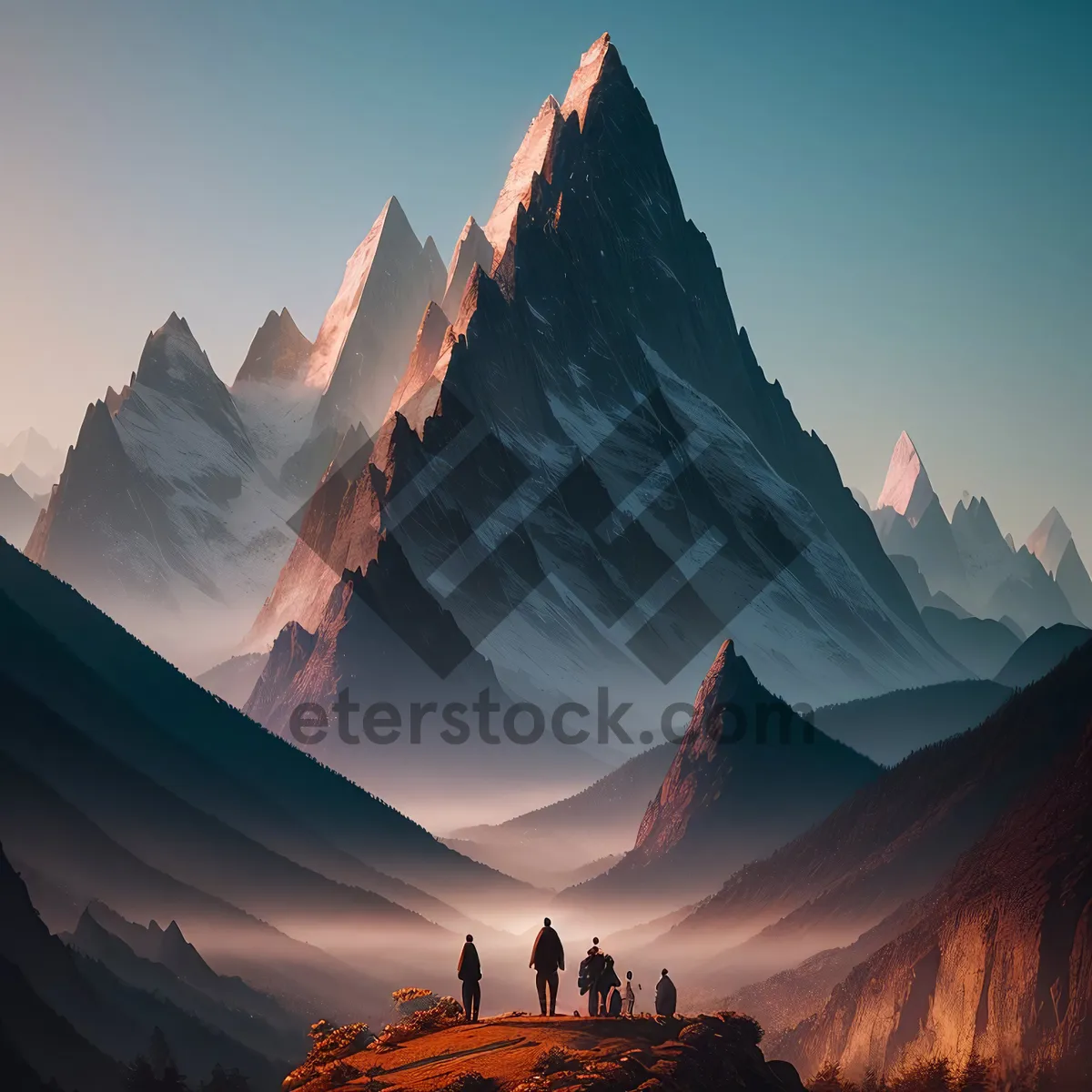 Picture of Snow-capped Alpine peak amidst sprawling mountain range