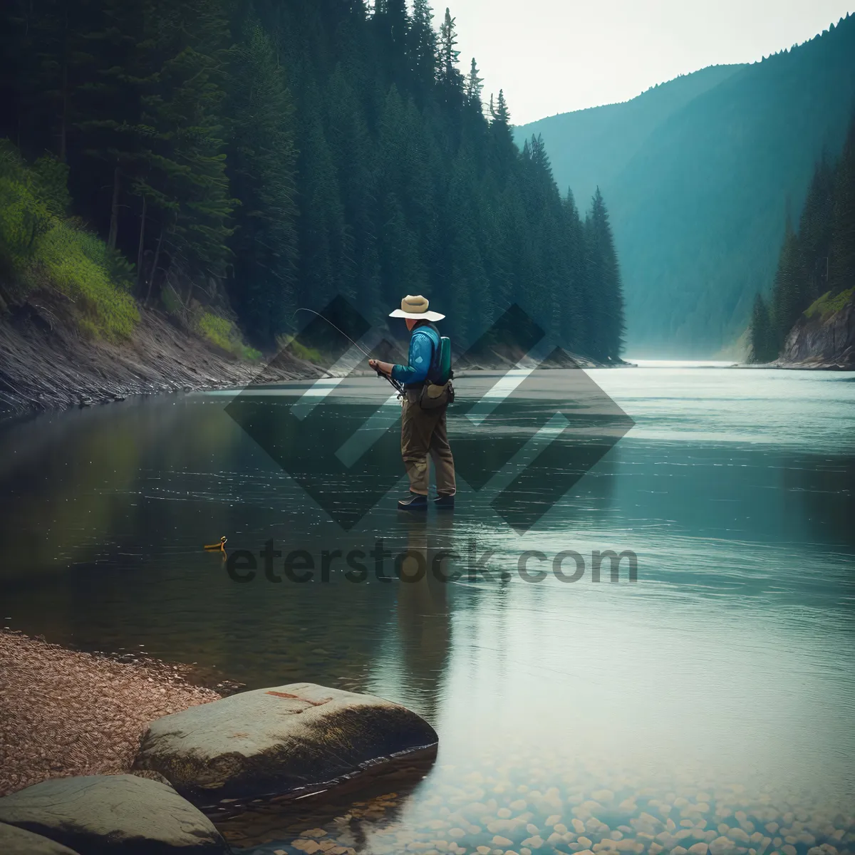 Picture of Serene Mountain Lake Reflections amidst Majestic Wilderness