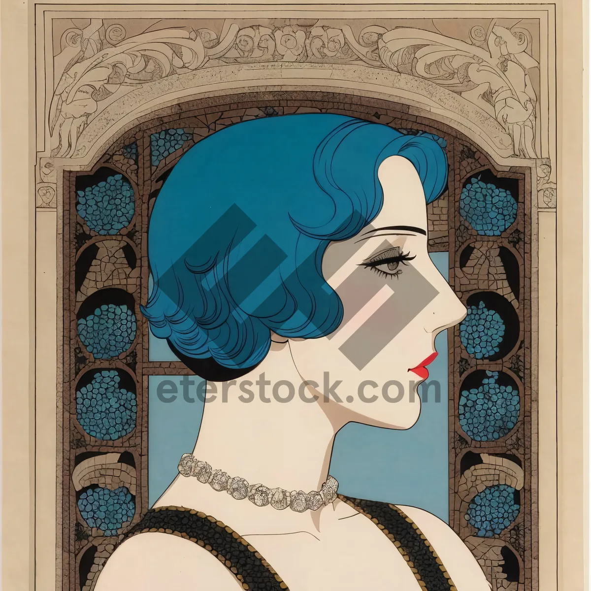 Picture of Vintage Arabesque Tile Frame: Ancient Cultural Design with Retro Flair