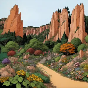 Orange sunset over desert canyon landscape