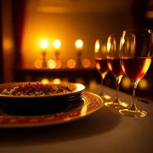 Sparkling Celebration: Menorah and Wineglass in Candlelight