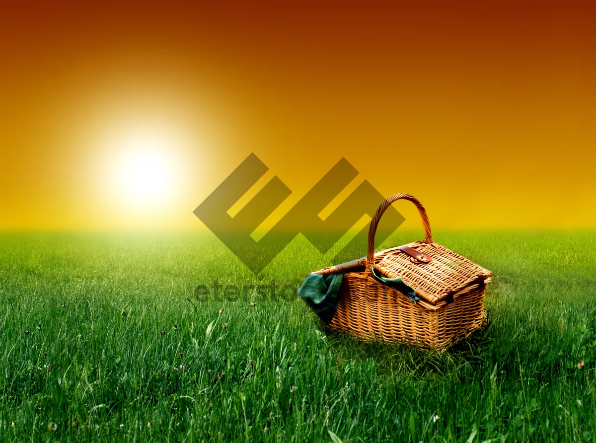 Picture of Summer Grass Field Basket with Rattan Switch