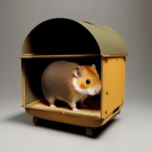 Fluffy Hamster Peeking from Birdhouse