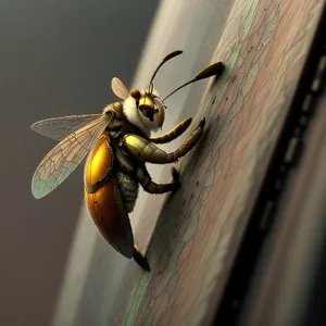 Garden Wasp and Cicada Wing Close-Up