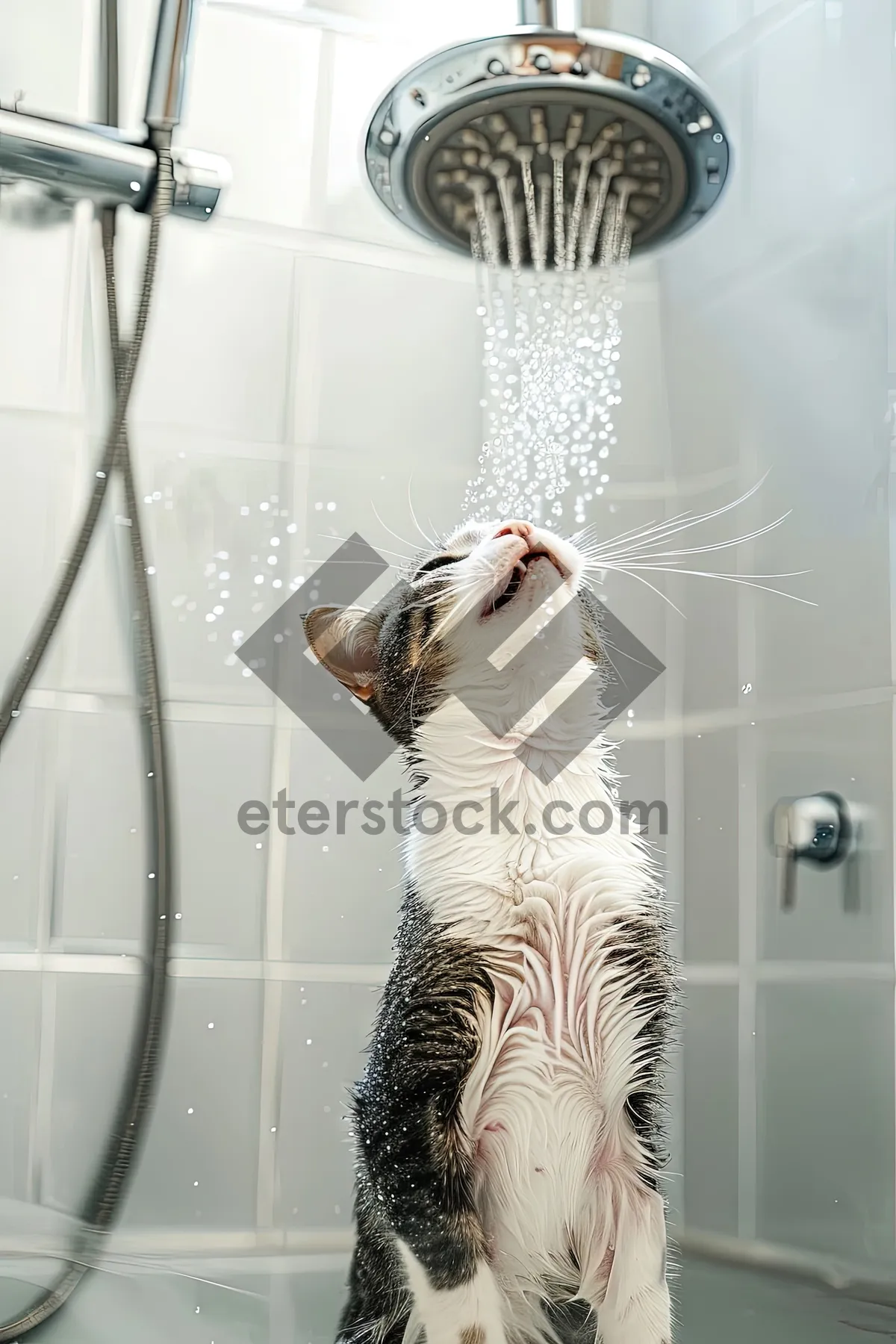 Picture of Attractive Adult with Long Hair in Shower Curtain