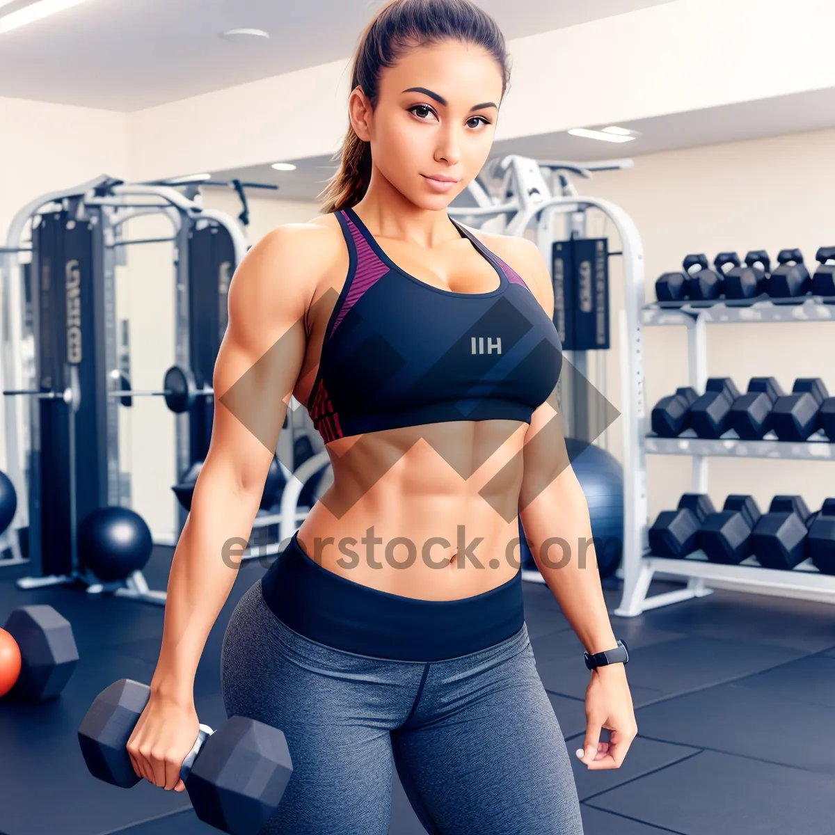 Picture of Fit adult exercising with dumbbell in gym