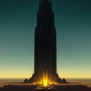 Megalith City Tower at Sunset: Urban Skyline Silhouette