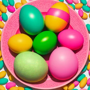 Festive Easter Egg Celebration with Colorful Balloons