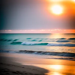 Tropical Sunset Reflection on Beach