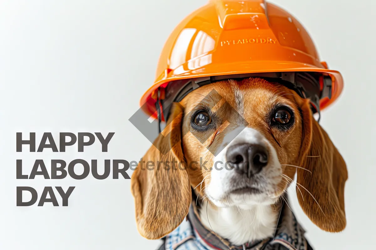 Picture of Professional worker dog in construction helmet