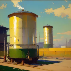 Industrial Water Tower under Clear Blue Sky