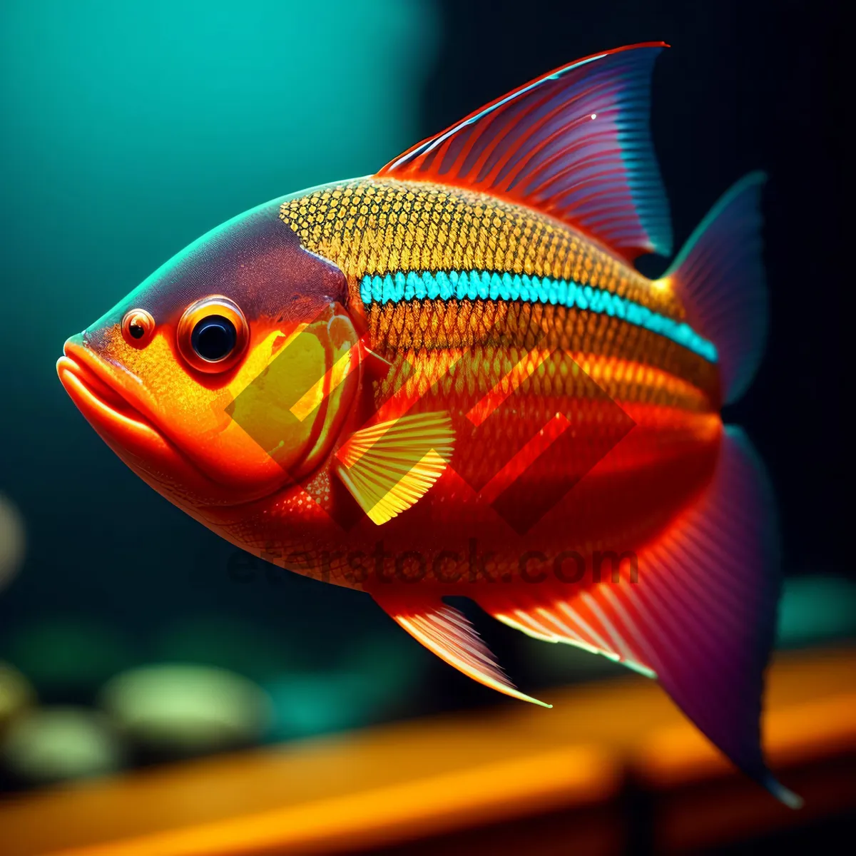 Picture of Colorful Goldfish swimming gracefully in aquarium