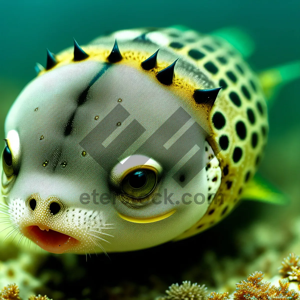Picture of Colorful Tropical Puffer Fish in Deep Ocean