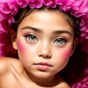 Stylish model with fresh floral headdress and beautiful makeup