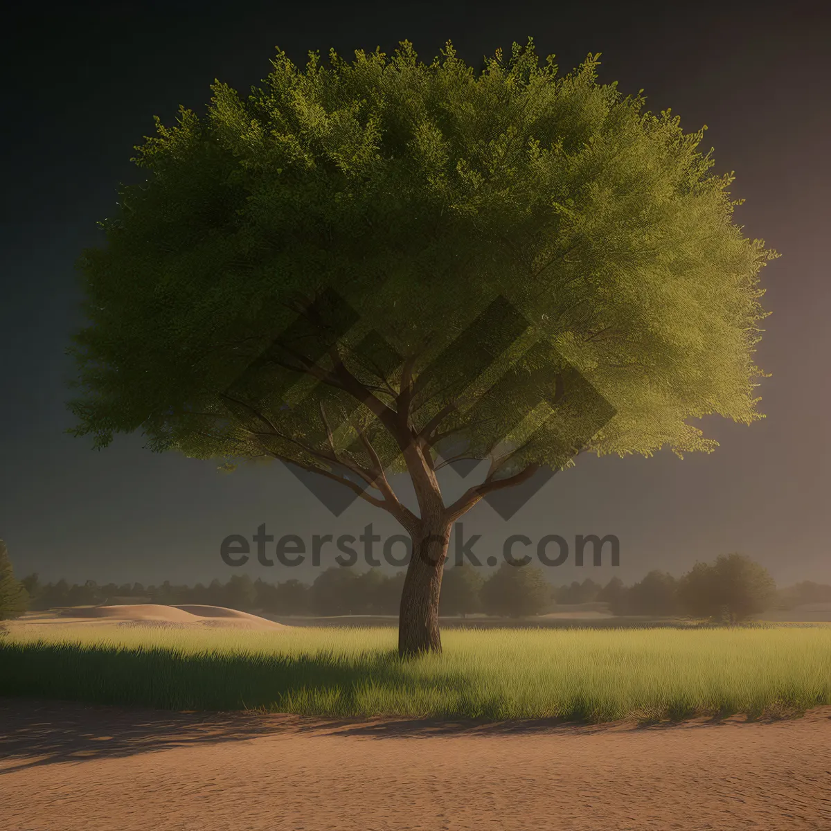 Picture of Autumnal Landscape with Golden Acacia Trees