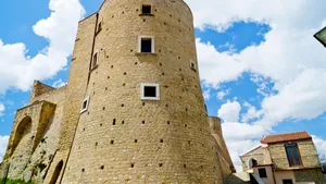 Ancient Medieval Castle Tower Fortress in Ruins.