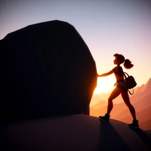 Sunset Serenity: Silhouette of Man Enjoying Beach Sport