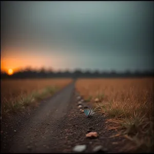 Golden Horizon: Sunlit Sky Amidst Rural Landscape