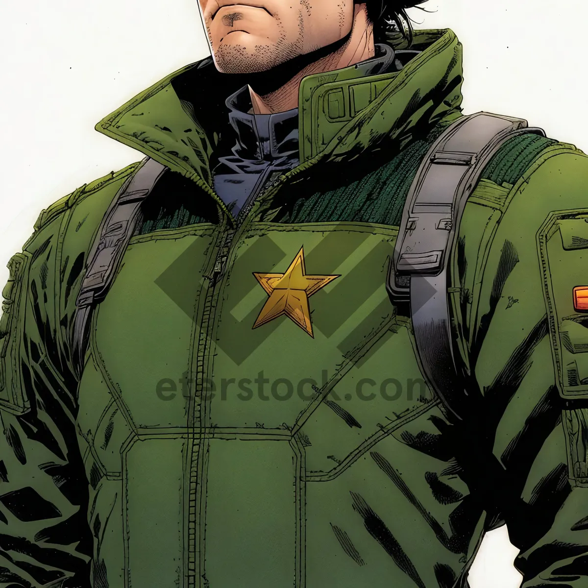 Picture of Man in Military Jacket, Handsome and Strong