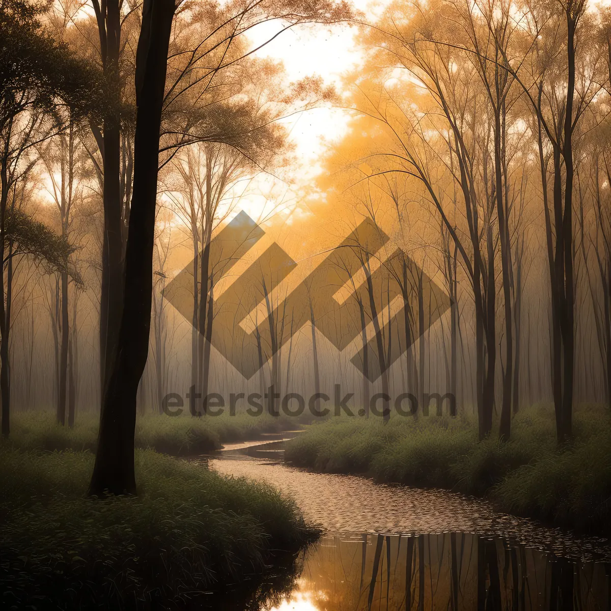 Picture of Autumn Serenity: Sunlit Forestscape in Morning Haze