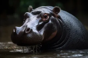 Wild Hippopotamus in Water Safari Wildlife Scene