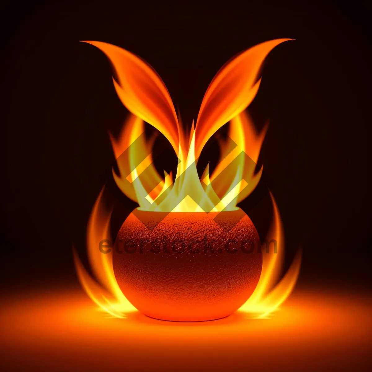 Picture of Fiery Blaze Illuminates Black Bonfire - Hot, Orange Flames