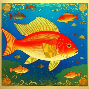 Artistic Floral Fish Graphic in Seawater Frame