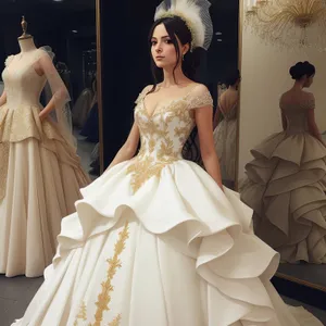 Beautiful Bride in Wedding Gown holding Bouquet