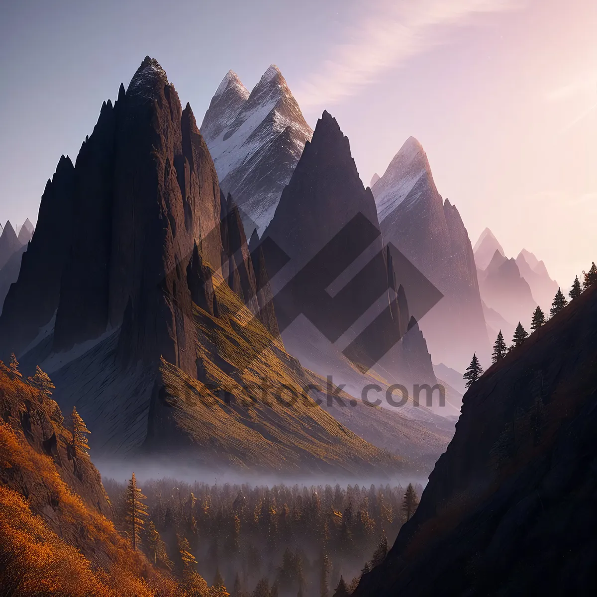 Picture of Majestic Valley Peaks: Captivating Mountain Landscape