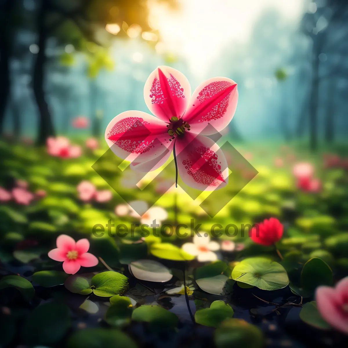 Picture of Exotic Pink Blossom amidst Lush Tropical Leaves