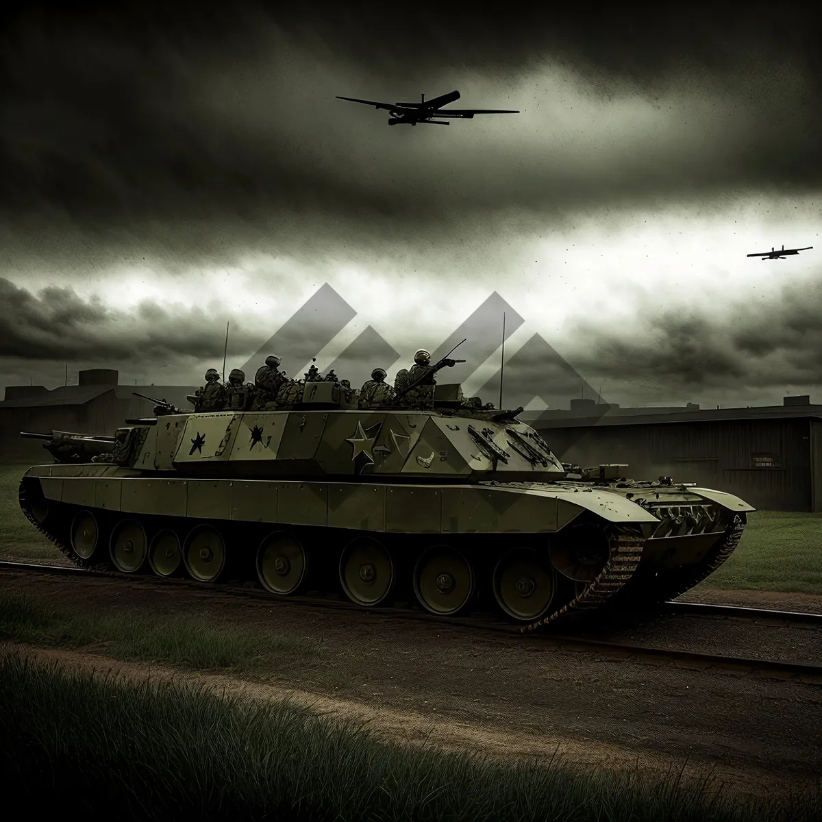 Picture of Armored Military Tank Dominating the Sky