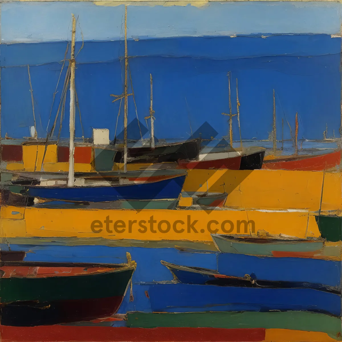 Picture of Scenic Marina View with Docked Boats and Sea