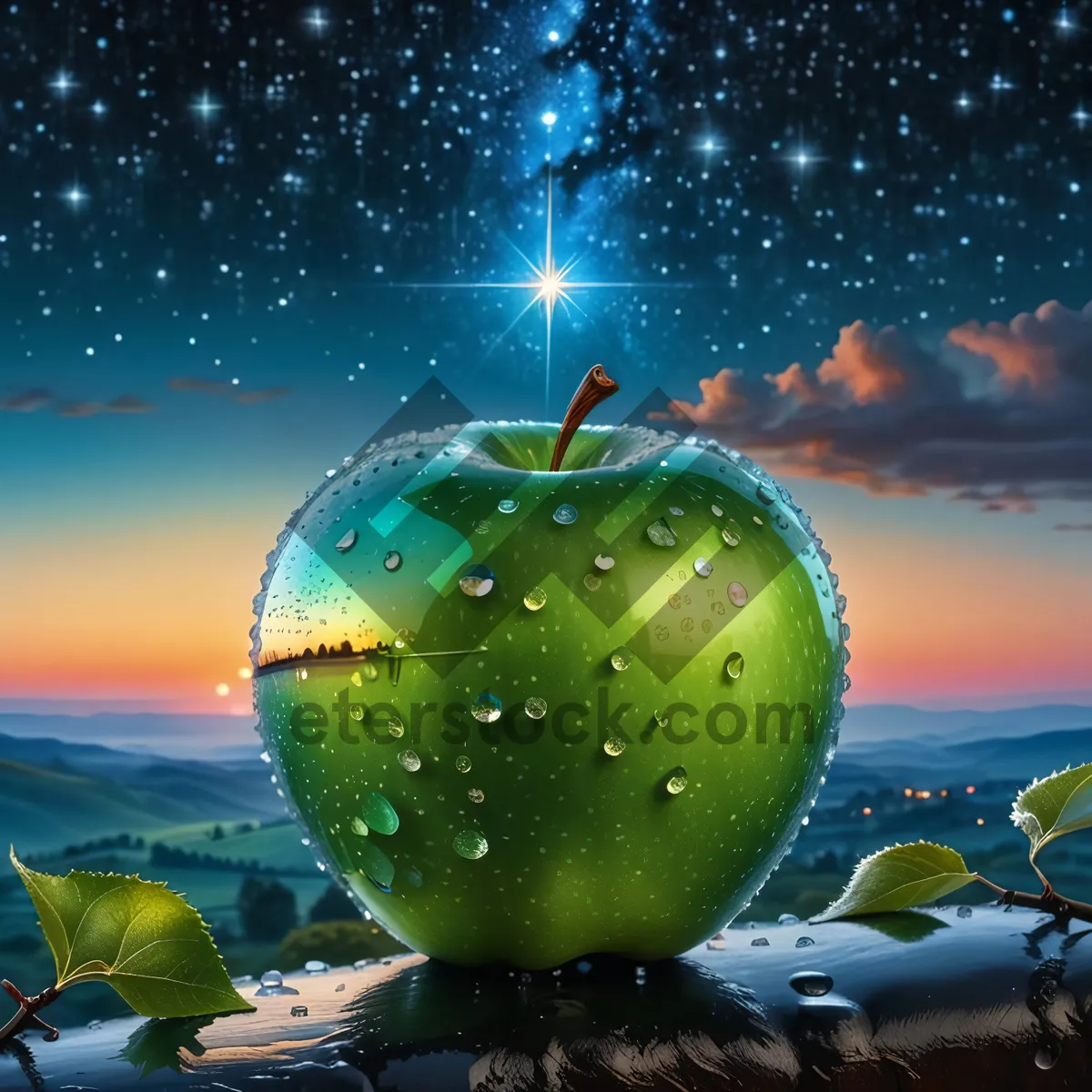 Picture of Juicy Granny Smith Apple: Sweet, Healthy, Delicious Fruit
