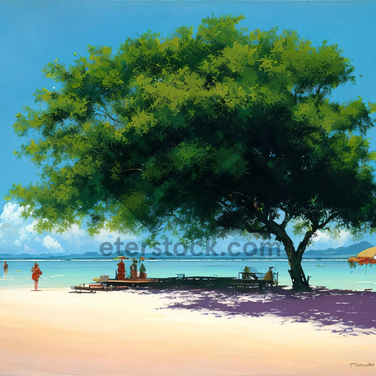 Picture of Serene Tropical Beach Paradise with Palm Trees