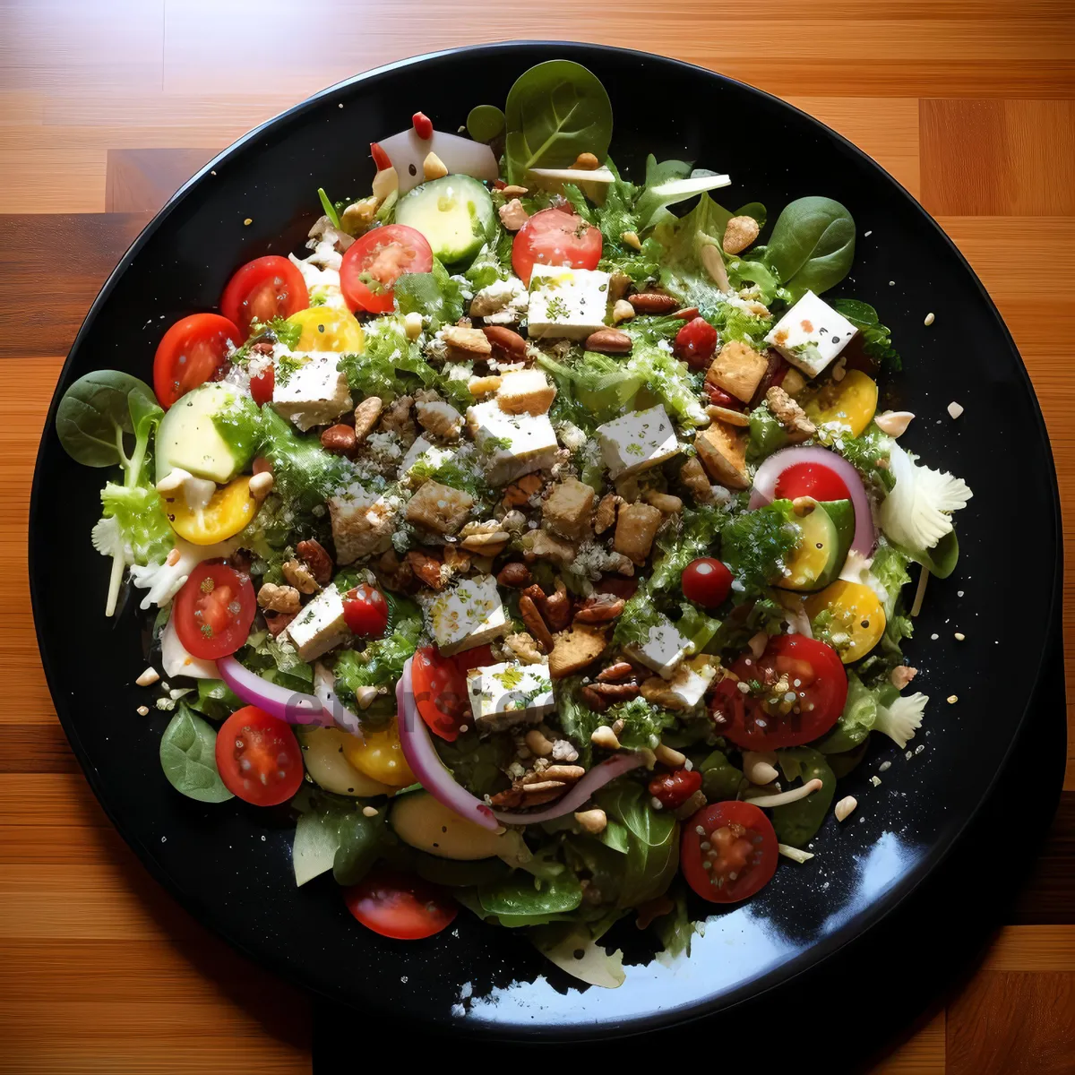 Picture of Fresh Vegetable Salad with Black Beans and Grilled Tomatoes